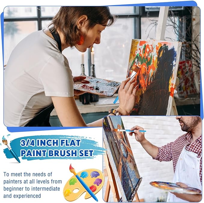 Zonon 20 Pcs Flat Paint Brushes Acrylic Painting Craft Accessories Classroom Prizes Gifts Small Watercolor Paint Brushes Bulk for Adult Artist Detail Oil Canvas Face(3/4 Inch,Blue)