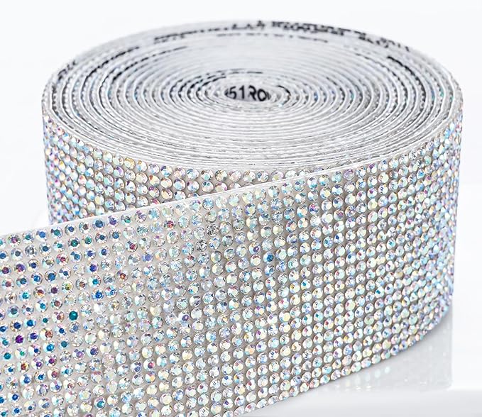 Novani Self Adhesive Rhinestone Ribbon, 1.53 Inch Wide 3 Yards 1 Roll, AB Crystal Diamond Bling Strips for DIY Crafts, Home Decor, Clothing,Shoes, Car Decoration（AB）