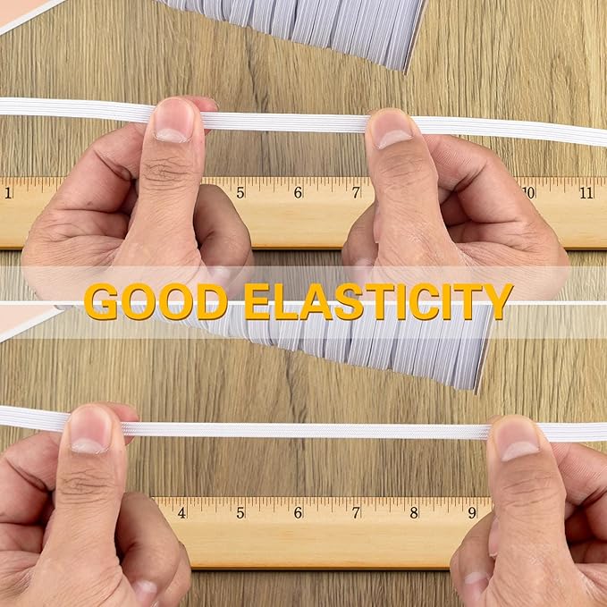 Coopay 300 Yards Length 1/8" Width Elastic Bands Flat Elastic Cord Rope Heavy Stretch Spool Knit for Sewing DIY Projects, Arts & Crafts (White, 1/8 Inch)