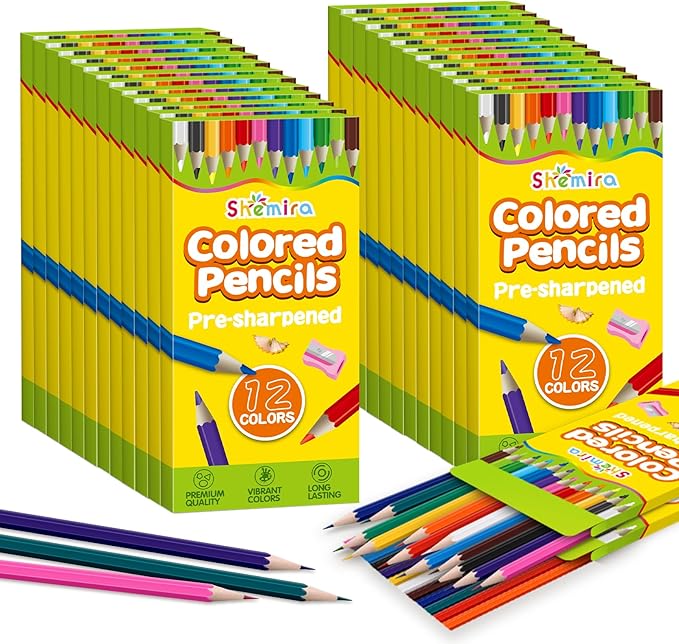 Shemira 12 Pack (144 Count) Colored Pencils Bulk Set for Kids, Pre-sharpened Coloring Pencil in 12 Colors, Erasable Color Pencils', School Supplies for Kids Teachers, Back to School Supplies