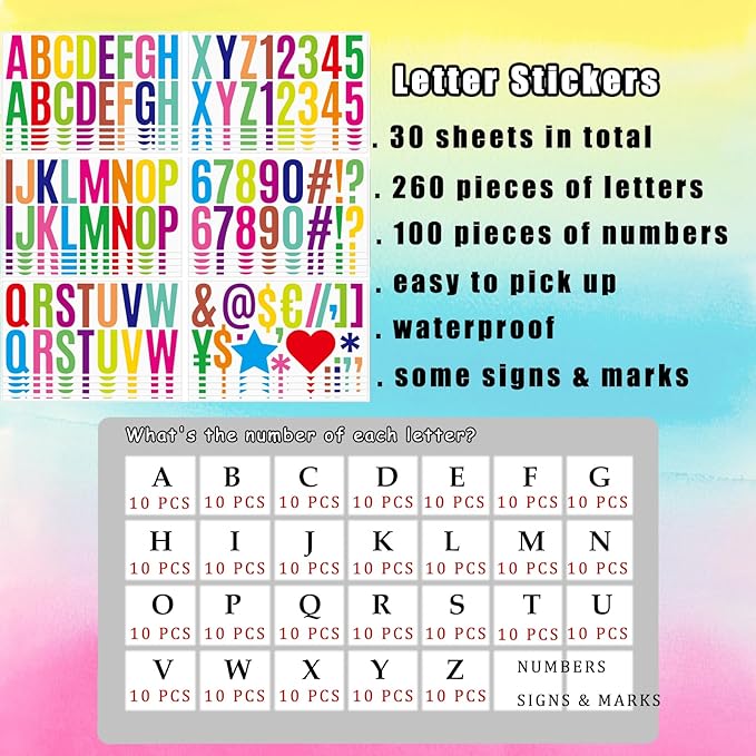 Bemeol 500 Pieces 30 Sheets Large Letter Stickers 2.5 Inch Alphabet Letter Stickers Self Adhesive Letters for Bulletin Board Mailbox Door Classroom Home