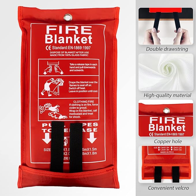FLASLD Fire Blanket for Home and Kitchen, Fiberglass Fire Blankets Emergency for People, Flame Retardant Protection and Heat Insulation (4 ft x 6 ft)
