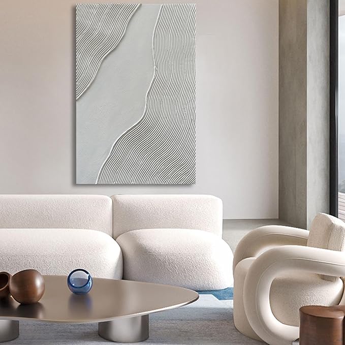 NANKAI Art Hand-Painted Modern Minimalist Abstract Art White Texture Oil Painting 45x30 inch Large Home Wall Decorative Art Oil Painting