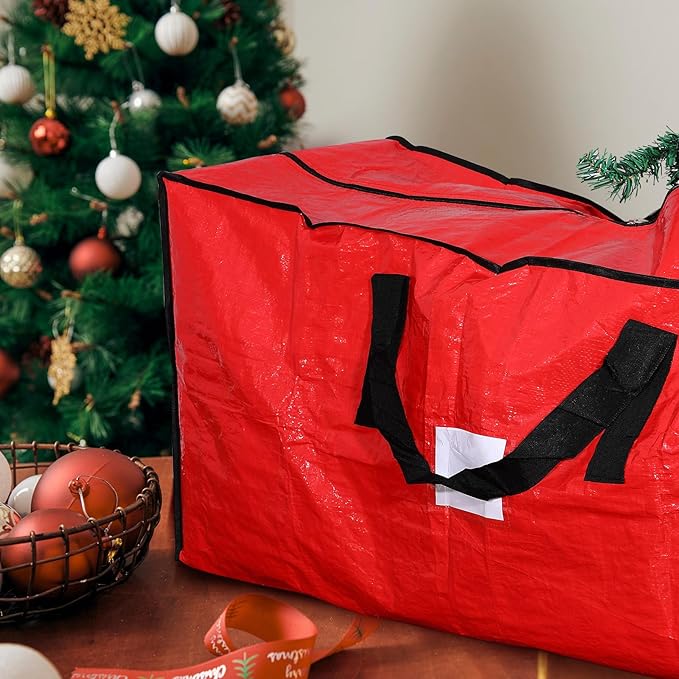 Amylove 4 Pcs Large Christmas Tree Storage Bags Heavy Duty Xmas Zippered Bags Bulk Waterproof Plastic Christmas Tree Container with Carry Handles(7.5 ft,Red)