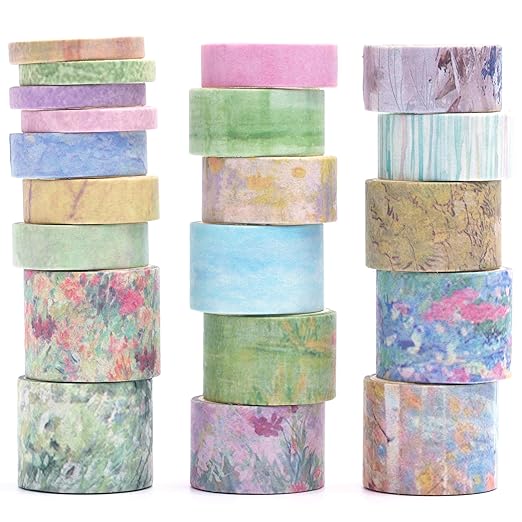 20 Rolls Vintage Washi Tape Set Retro Arts Adhesive Tapes Fleeting Monologue Decorative Masking Tape Sets for Craft, Kids, Scrapbook, DIY, Gift Wrapping (Silence in Paintings)