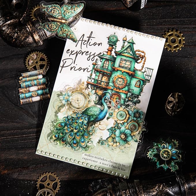Yoksas Vintage Victorian Steampunk Stickers - 120Pcs Clear Waterproof Antique Machinery Punk Stickers for Scrapbooking, Junk Journals