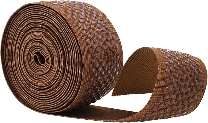 Mandala Crafts 2 Inch Elastic Silicone Gripper Tape for Clothing - 5 Yds Dotted Non Slip Elastic Band for Sewing - Brown Silicone Flat Fabric Stretchy Ribbon Straps