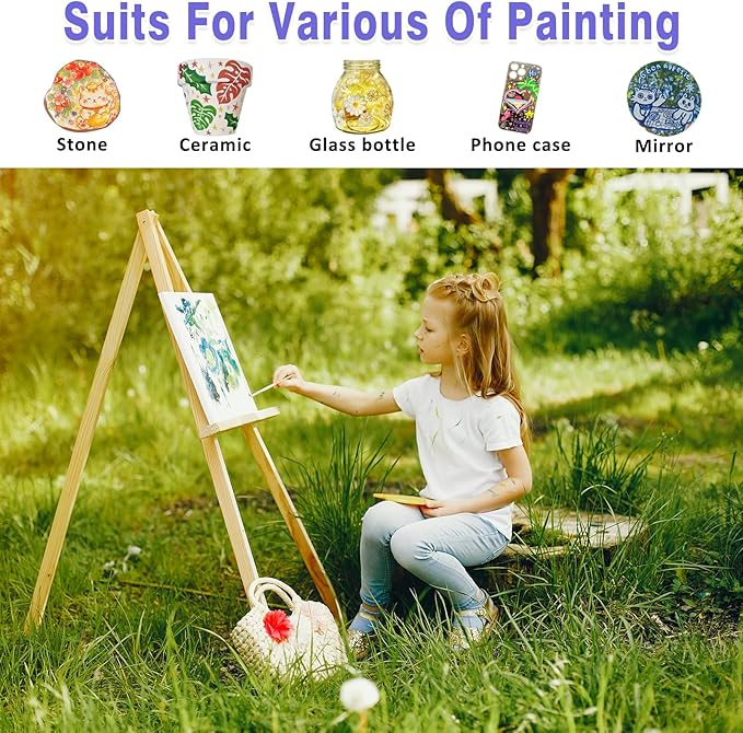 Colorful Stain Glass Paint Set with 6 Brushes, 1 Palette & 1 Sponge, 14 Colors Waterproof Permanent Glass Painting Kit for Arts on Wine Glasses,Bottle and Windows