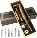 GC QUILL Calligraphy Pen Set - Feather Dip Pen,Dual Tip Calligraphy Fountain Pen, Stamp, Wax Candle, Pen Base, Ink Bottle, Ink Cartridges L1492