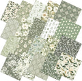 Ganeen 60 Pcs 10 x 10 Inch Sage Green Floral Quilting Fabric Squares Vintage Greenery Fat Patchwork Precut Strips Retro Eucalyptus Printed Fabric Bundles for Holiday DIY Craft Sewing Quilt Material