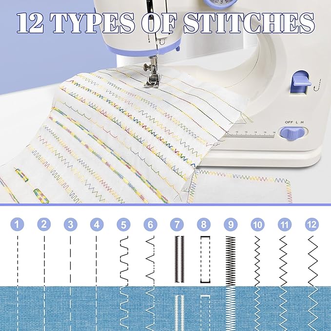 Beginner-Friendly Mini Sewing Machine with 12 Built-in Stitches, Sewing Machine with Foot Pedal, Portable, High-Low Speeds, Perfect for Sewing Enthusiasts