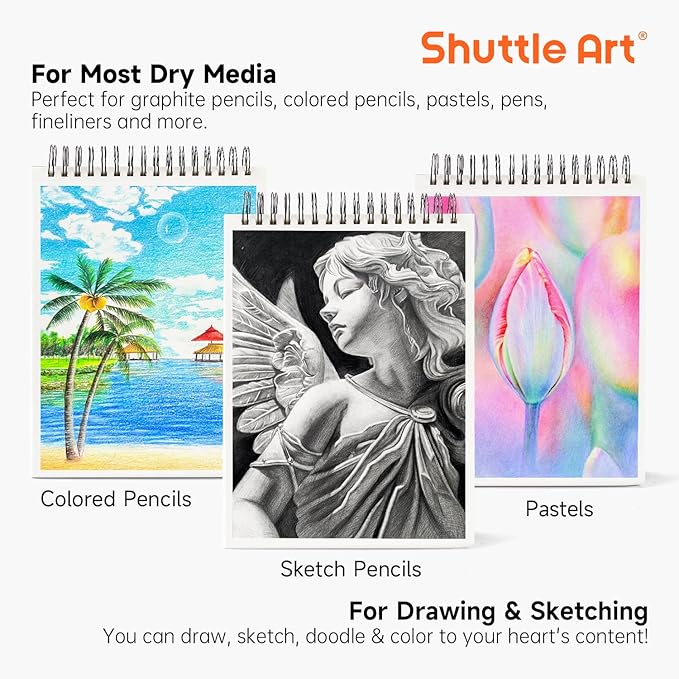Artists Sketch Books, 9 x 12 Shuttle Art 160 Sheets of Sketch Paper pad Ideal for Drawing and School Supplies (2 Pack)