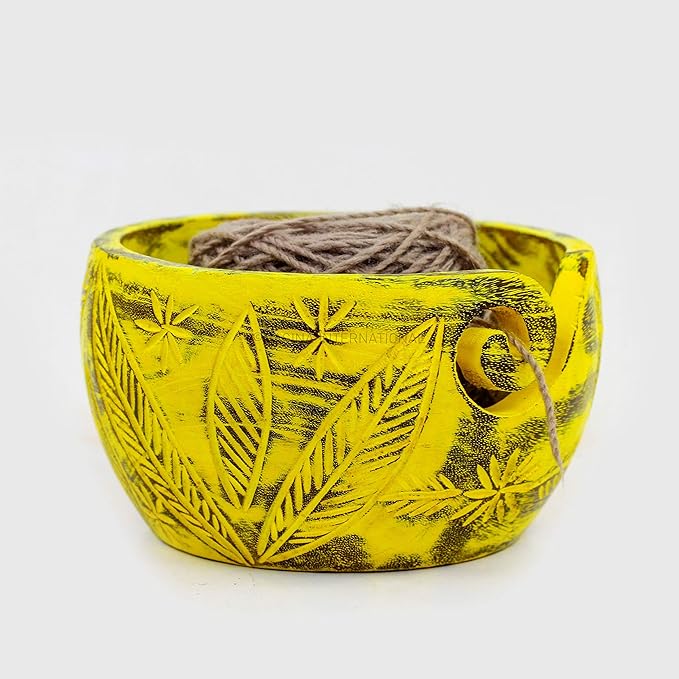 Nagina International Exquisite Premium Yarn Ball Storage Bowls | Hand Painted Lovely Decor Yet Functional Yarn Dispenser (Large (7 x 4 x 7 Inches), Ambush Green)
