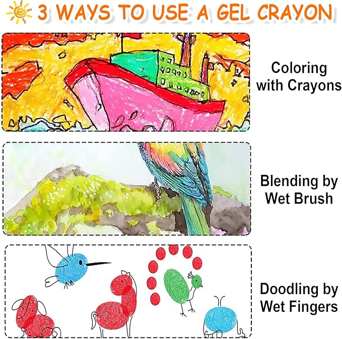 Shuttle Art 24 Colors Gel Crayons for Toddlers, Non-Toxic Crayons Set for Kids Children Coloring, Crayon-Pastel-Watercolor Effect, Ideal for Paper