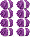 Inhand 8 Pack Chunky Chenille Yarn for Crocheting–30.6 Yards, 7.7oz, Soft Fluffy Thick Yarn,Gifts for Women/Grandma/Men Birthday Christmas Unique,Hand Knitting for Blankets&DIY Crafts (Dark Purple)