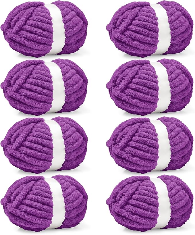 Inhand 8 Pack Chunky Chenille Yarn for Crocheting–30.6 Yards, 7.7oz, Soft Fluffy Thick Yarn,Gifts for Women/Grandma/Men Birthday Christmas Unique,Hand Knitting for Blankets&DIY Crafts (Dark Purple)