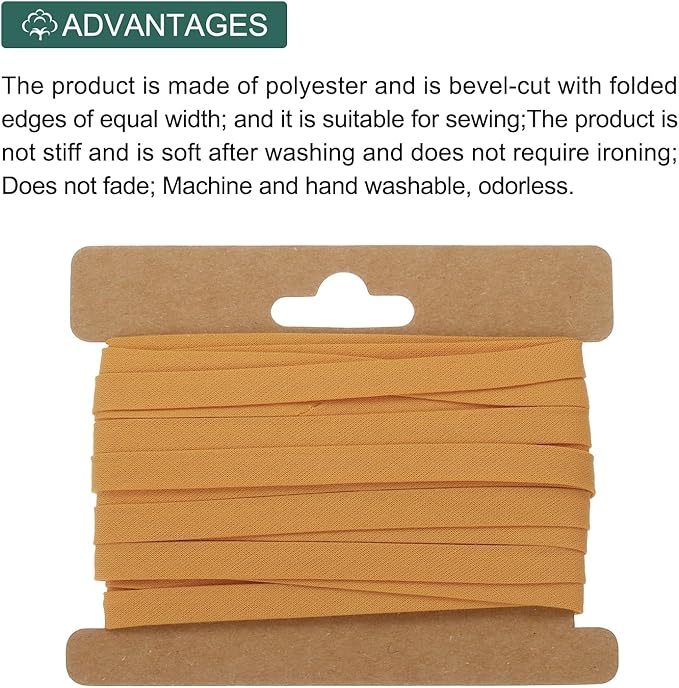 MECCANIXITY 1/4 Inch Double Fold Bias Tape Continuous Bulk Cotton Bias Tape for Sewing Seaming Quilting Hemming Binding Crafts (Dark Yellow 6 Yards)