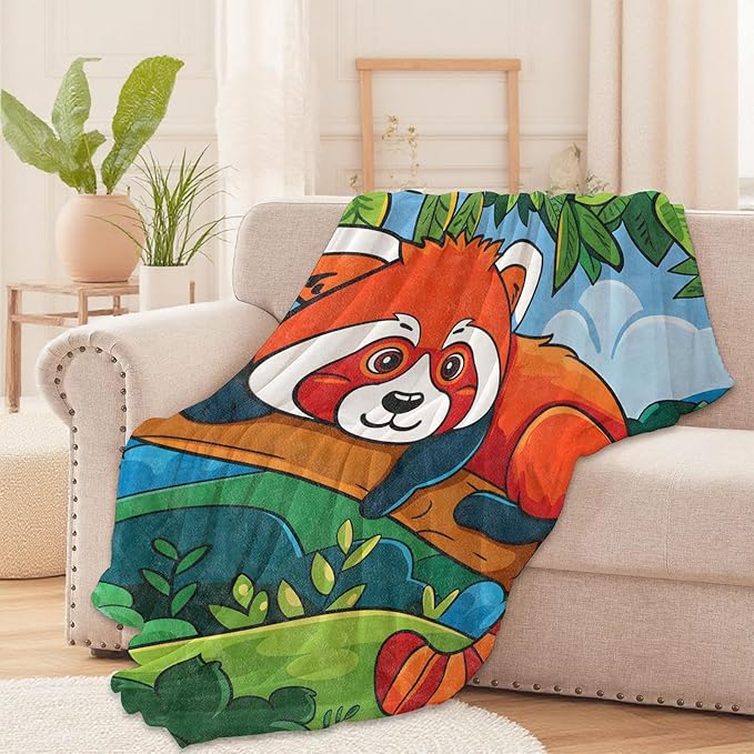 Cartoon Red Panda Throw Blanket for Boys Girls Kids Adults Women, Fuzzy Warm Soft Cozy Flannel Blankets Gifts for Bedroom, Couch, Travel, Home Decor 60x80 in