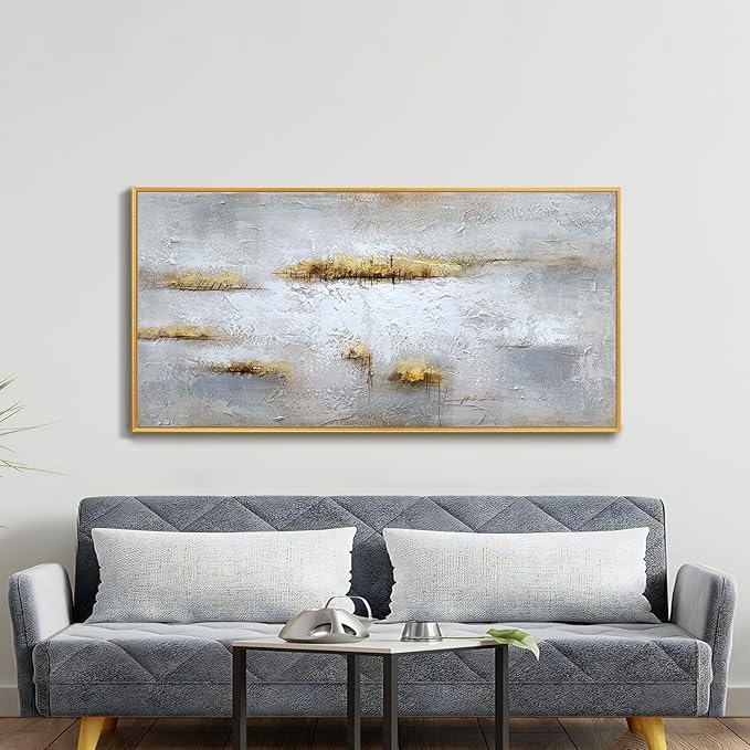 Large Size 100% Hand Painted Abstract Oil Painting Framed Original Handmade Heavy Textured Wall Painting Modern Warm Color Canvas Wall Art Home Wall Decor for Bedroom Office Ready to Hang 48x24 inch