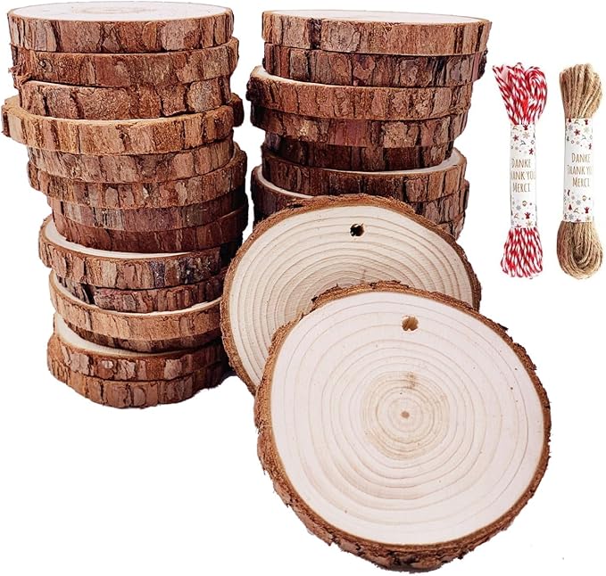 Unfinished Natural Wood Slices 40 Pcs 2.0-2.4 inch Wood Coaster Pieces Craft Wood kit Predrilled with Hole Wooden Circles Great for Arts and Crafts Christmas Ornaments DIY Crafts Rustic Wedding Orna