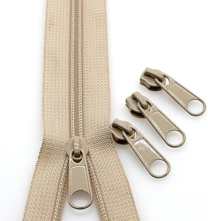 Leekayer #5 Beige Nylon Coil Zippers by The Yards Bulk 10 Yards with 25pcs Sliders for DIY Tailor Sewing Craft,Bag,Luggage,Dress,Sofa Cushion,Pillow(Beige)