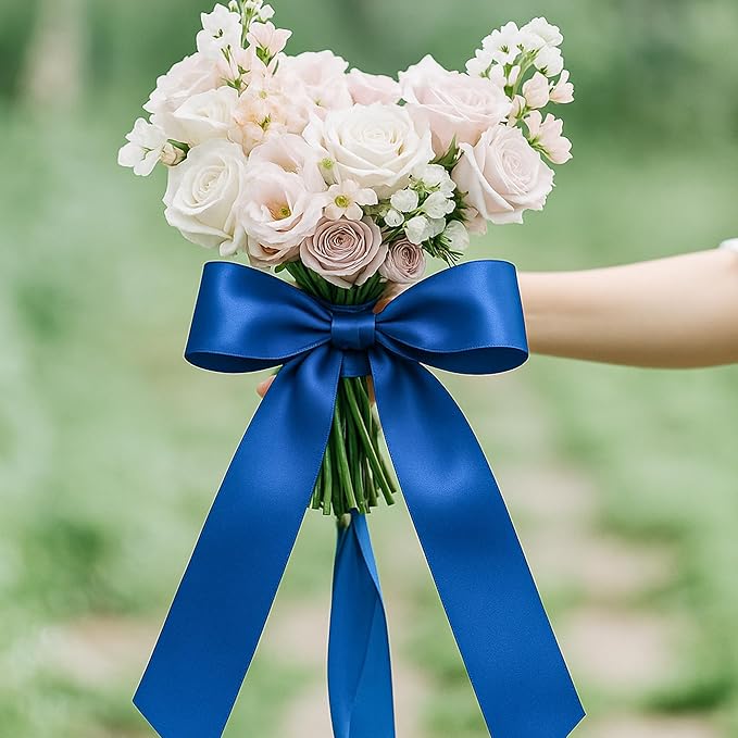 Fullive Ribbon for Gift Wrapping, 1 1/2 Inch 30 Yards Royal Blue Ribbon, Polyester Solid Ribbons for Flower Bouquet for Graduate Wedding Decorations DIY Bows Wrapping Bouquet Floral Arrangements