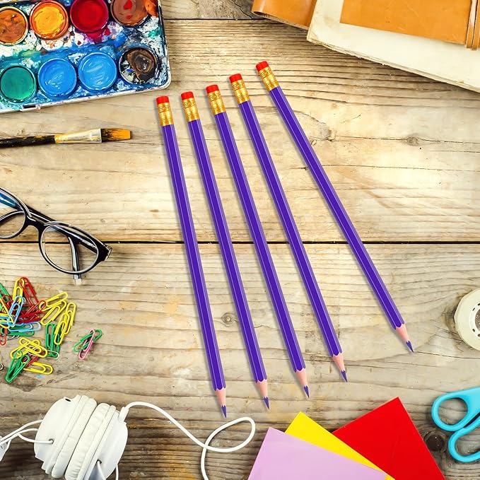 Zhanmai 24 Pieces Purple Pencils with Eraser Pre-sharpened Erasable Checking #2 HB Pencils with Erasable Tops for Writing Drawing Checking Coloring Tests Grading Map Coloring Editing Office Favors