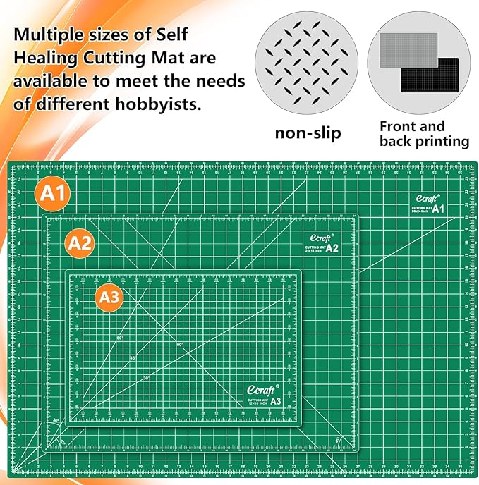 Ecraft 2-Pack 24"x36" Self-Healing Sewing Mat: Large Double-Sided Green 5-Ply Hobby Mat, A1 Rotary Cutting Mat for Sewing, Quilting & Fabric Crafts