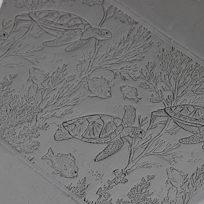 Coastal Turtle Garden Clay Texture Roller (4") - Seamless Ocean Set #01 - Embossing Pattern Roller for Polymer & Ceramic Clay, Pottery & Crafts
