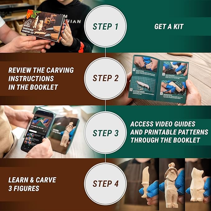 BeaverCraft Wood Carving Kit for Beginners S16 – Whittling Knives Sloyd, Chip Wood Carving Knife, Basswood Blocks for Carvers - Whittling Tools Set