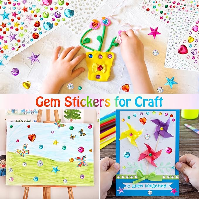1296 pcs Valentines Gem Stickers Rhinestones for Crafts, Sparkling Cute Star Heart Round Small Stickers for Women Adults, Glitter Jewels Stickers for Face Eye Body Makeup, DIY Decoration WUINOID