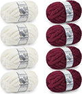 Chunky Yarn for Hand Knitting - #10 Chunky Chenille Yarn, Jumbo Big Thick Chunky Yarns for Crocheting, Super Bulky Chunky Knit Blanket Yarns, 8 Skein (25yd, 8oz/Skein), Cream & Wine