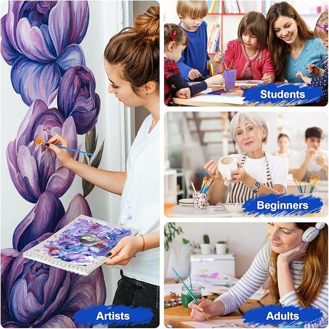 ESRICH Paint Brushes,24Packs -240Pcs Paint Brush for Acrylic Painting,Acrylic Paint Brush Set for Oil Watercolor,Body Face Rock Canvas, Small Paint Brushes for Kids Adult Drawing