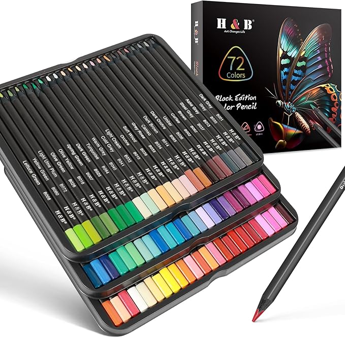 H & B 72-Color Colored Pencils Set – Professional Soft Core Vibrant Drawing & Sketching Pencils for Shading, Coloring for Adults, Artists & Beginners, Ideal Gift Set