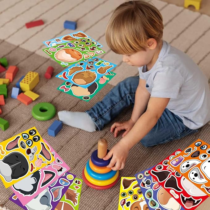 24 Sheets Dogs Make a Face Stickers, Make Your Own Dog Stickers for Kids, Animal Sticker for Birthday Gift Party Favors Supplies Teacher Art Craft, Games School Activity Reward