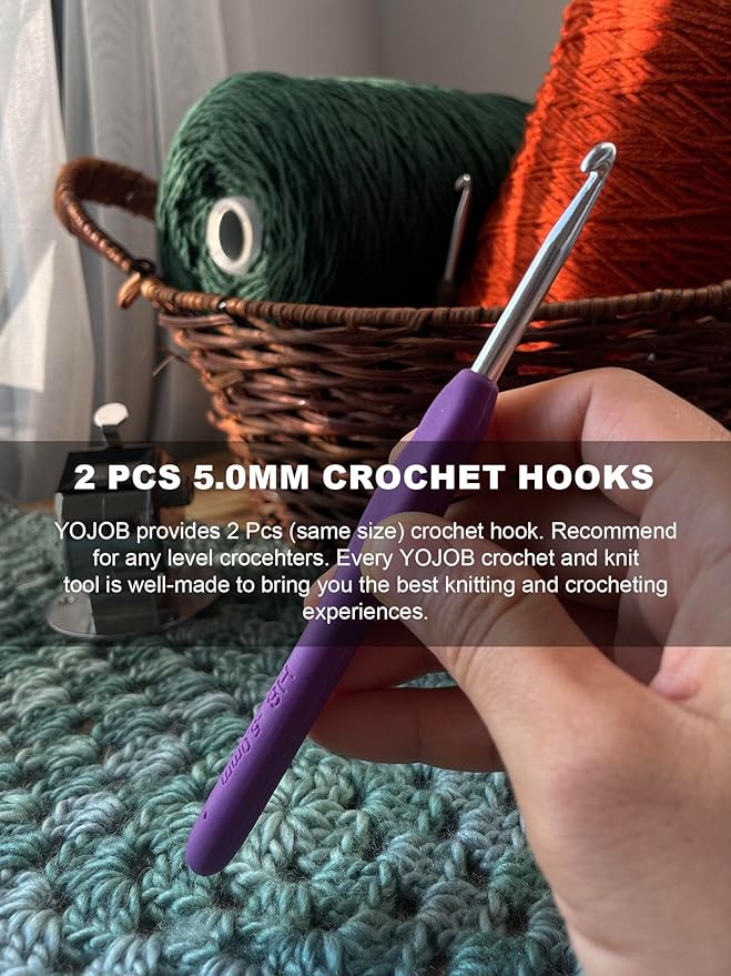 2PcsSize H / 5.0mm Crochet Hooks, Ergonomic Crochet Hook for Arthritis and Beginners, Extra Long, Smooth, Comfortable (Size H / 5.0mm)