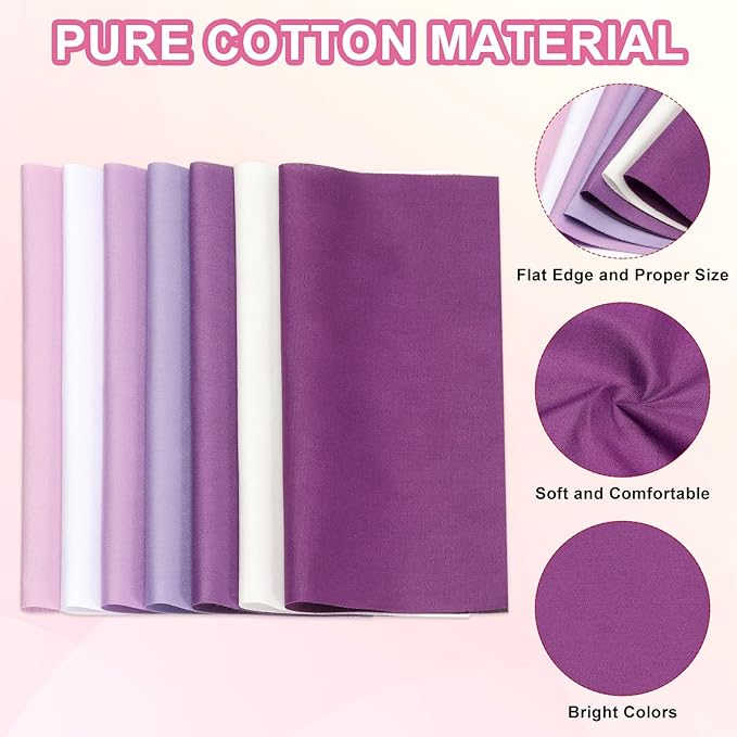 PATIKIL Cotton Fabric Bundles, 14 Pcs 8 x 8 Inch Fat Quarter Solid Color Precut Fabric Squares for Sewing Patchwork Quilting DIY Crafts, Purple