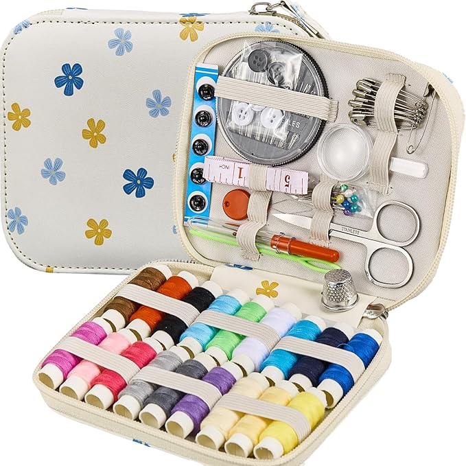 Bobode Sewing Sets & Kits Mini Travel Sewing Kit Floral Pattern Sewing Set Professional Basic Sewing Supplies Printing Carry Sewing Kit for Adults, Emergency, Home Beginners