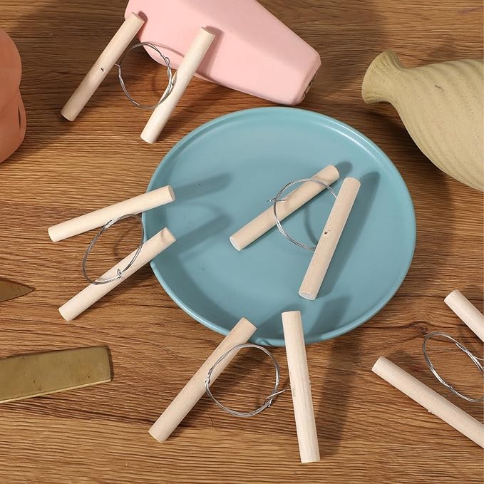 Yalikop 30 Pcs Wire Clay Cutter with Wood Handle Easy to Use Steel Wire Cutting Tools Cheese Dough Cutting Pottery Tools for Mud Line Pottery Clay Ceramic Art Sculpture Carving Tool Supplies