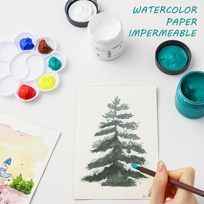 Silunkia 120 Sheets 100% Cotton Watercolor Paper 7 x 10, 140lb/300gsm Heavyweight Cold Pressed Off White Paper for Students Adults Beginner Artists Drawing Valentine Gift Cards