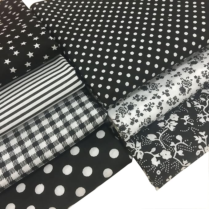 7PCS/lot Black Series Floral Cotton Craft Fabric Textile Quilting Sewing Patchwork Fabric Fat Quarter Bundles for Scrapbooking Cloth Sewing DIY Crafts Pillows and Masks