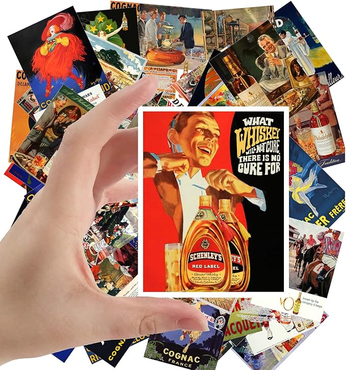 Large Stickers (24 pcs 2.5"x3.5") Whiskey and Cognac Ads Posters Vintage Adverts