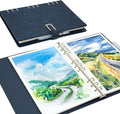 Vienrose 11" x 9" 3 Ring Watercolor Sketchbook, Faux Leather Cover Professional Art Journal with Detachable 24 Sheets 48 Pages, Ideal for Water Coloring, Sketching, Painting, Navy