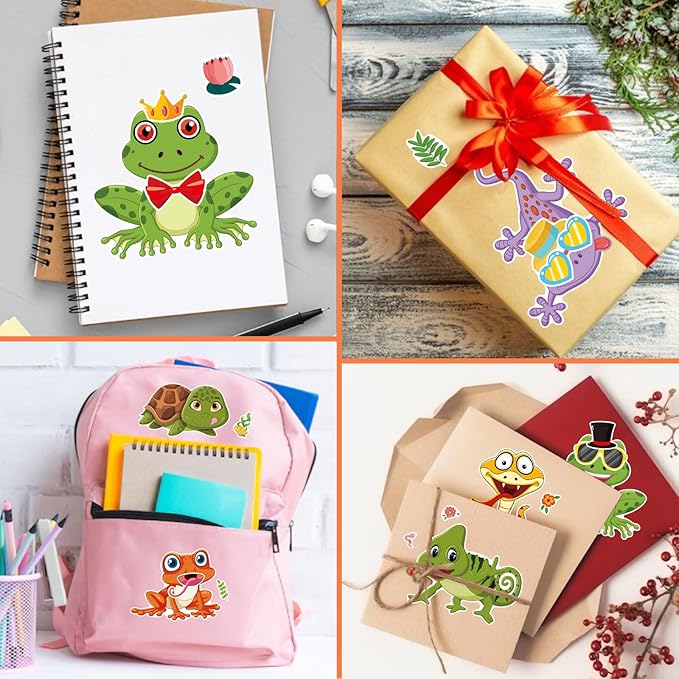 24 PCS Make-a-face Sticker for Kids, Make Your Own Reptile Animal Mix and Match Sticker with Snakes, Lizards, Frogs, Turtles, Kids Party Favor Supplies Craft