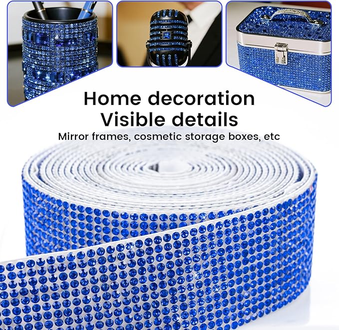 Novani Self Adhesive Rhinestone Ribbon, 1.14 Inch Wide 3 Yards 1 Roll, Royal Blue Crystal Diamond Bling Strips for DIY Crafts,Home Decor,Glitter Glass Rhinestones Tape for Crafting,Car Decoration