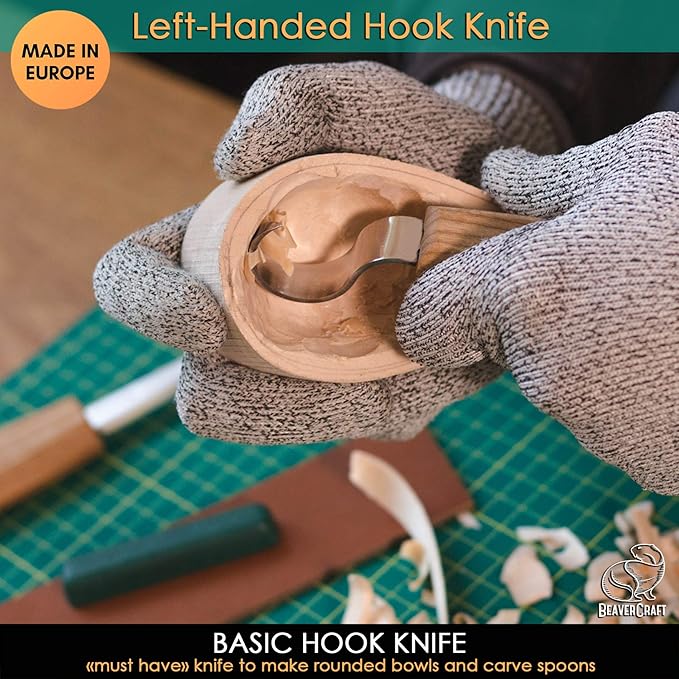 BeaverCraft S01L Wood Spoon Carving Knives Set Spoon Making Tools Kit Whittling Knife Hook Knife Left-Handed Bowl Cup Kuksa for Beginners Woodworking Professional Left Handed Wood Carving Kit