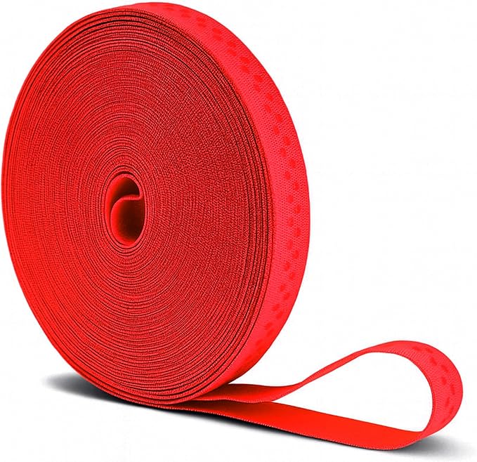 Mandala Crafts 0.5 Inch Elastic Silicone Gripper Tape for Clothing - 10 Yds Dotted Non Slip Elastic Band for Sewing - Red Silicone Flat Fabric Stretchy Ribbon Straps