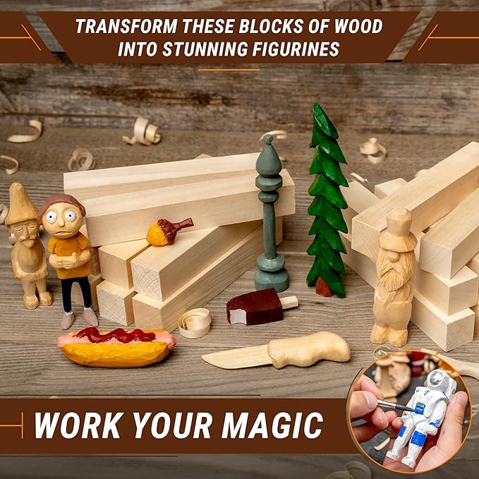 BeaverCraft Basswood Carving Blocks BW16 pcs - Soft Whittling Wood Carving Kit for Beginners - Unfinished Wooden Block Set - Basswood for Crafts