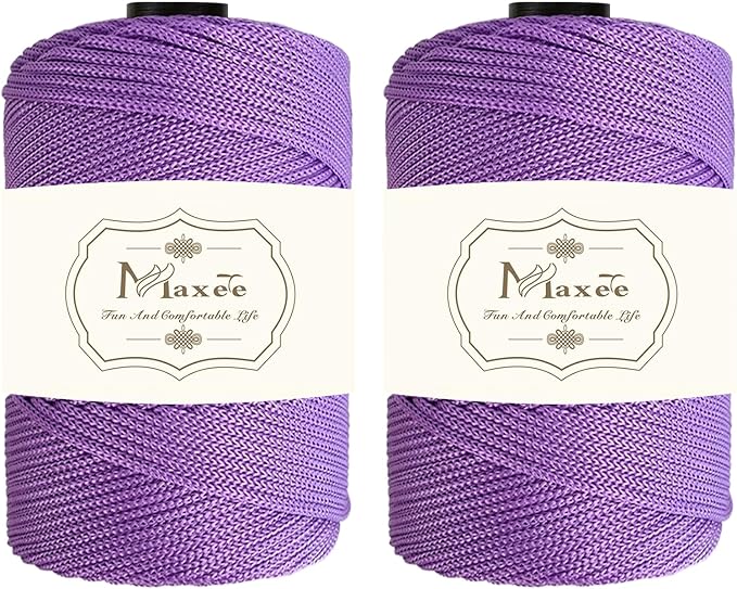 Maxee Premium Polyester Macrame Cord 3 mm × 218 yd (2 Pack),3mm 100% Polypropylene Macrame Cord,Ideal for Crochet, Wall Hangers, Bags, Rugs & DIY Crafts(Light Purple)
