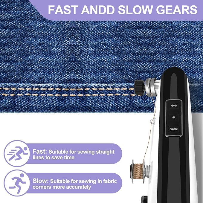Mini Sewing Machine for Beginners， Portable Handheld Sewing Machine with Dual Speed & Power Modes - Quick Stitch for Home Travel DIY Repairs， Easy to use